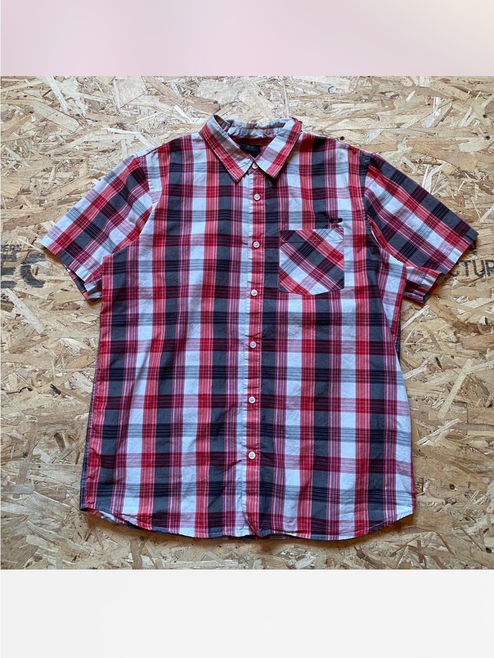 Oakley Red Black and White Plaid Short Sleeve Button-Down Shirt